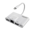 Promate Multimédia Hub - MEDIASYNC LT (Lightning 4in1 HUB, 1x4K HDMI, 1xUSB 3.0, 1xLightning, RJ45, fehér)