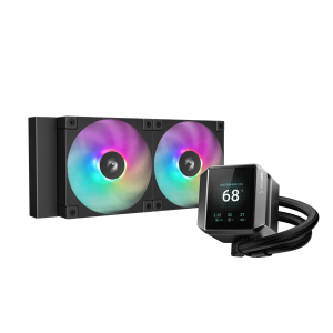 DeepCool CPU Water Cooler - MYSTIQUE 240 ARGB (max 21dB; max. 123,09 m3/h; 2x12cm, LED kijelző, fekete)