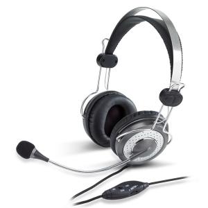 Genius Fejhallgató - HS-04SU (3.5mm Jack, hangerőszabályozó, mikrofon, fekete-ezüst)