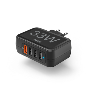 Hama Hálozati töltő - 201629 (4in1, 4xUSB-A, PD/QC, 33W, fekete)