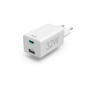 Hama Hálózati töltő - 201691 (1xUSB-A, 1xUSB-C, PD/QC, 32W, fehér)