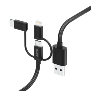 Hama Kábel - 201536 (3in1, Micro USB/USB-C/Lightning, USB 2.0, 1,5m, fekete)