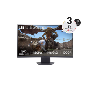 LG Monitor 32" Gamer - 32GS60QC-B (Ívelt, VA, 16:9; 2560x1440; 180Hz; 1ms; 300cd; HDMIx2; DP; FreeSync; HDR10; sRGB99%)