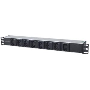 Manhattan elosztó - 19" 1U Rackmount elosztó, 8db C13 aljzat kiesés gátlóval (Anti-Shedding), 2m eltávolítható kábel