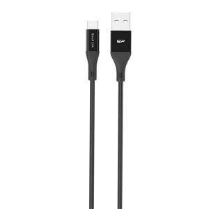 Silicon Power Kábel - USB2.0 to Micro-B (Fekete, 1m, QC 3.0/QC 2.0, 480MB/s, harisnyázott)