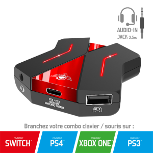 Spirit of Gamer Egér/Billentyűzet adapter konzolokhoz - SOG-CONV2 (Audio, 3x USB-A, 2x USB-C, Nintendo/PS4/PS3/Xbox One)