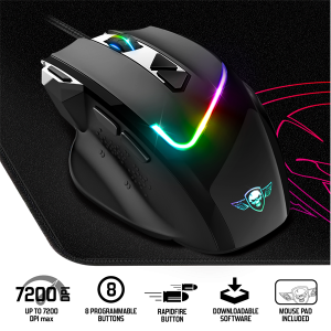 Spirit of Gamer Egér - PRO-M3 RGB (Optikai, 7200DPI, 8 gomb, harisnyázott kábel, fekete) + egérpad