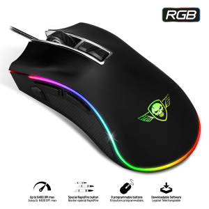 Spirit of Gamer Egér - PRO-M6 RGB (4800DPI, 500Hz, 8 programozható gomb, RGB LED, 1,8 m harisnyázott kábel, fekete)