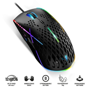 Spirit of Gamer Egér - XPERT-M100 (Optikai, 12400DPI, RGB, Omron kapcsolók, 8 gomb, harisnyázott kábel, fekete)