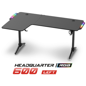 Spirit of Gamer Gamer Asztal - Headquarter 600 L (MDF lap, fém lábak, fekete, RGB LED háttérvilágítás, 140 x 60 x 75cm)