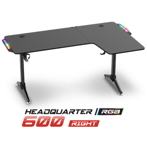 Spirit of Gamer Gamer Asztal - Headquarter 600 R (MDF lap, fém lábak, fekete, RGB LED háttérvilágítás, 140 x 60 x 75cm)
