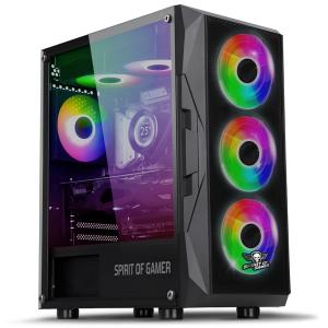 Spirit of Gamer Számítógépház - Rogue VII RGB (fekete, ablakos, 6x12cm ventilátor, alsó táp,  mATX, 1xUSB3.0, 2xUSB2.0)